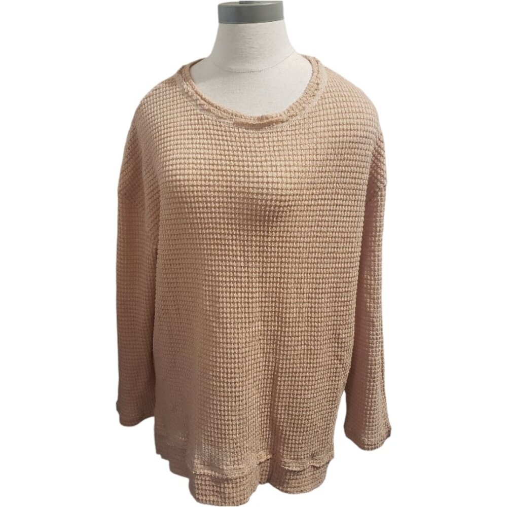 CT1942 Tan Ladies Waffle Pattern Long Sleeve Blouse S